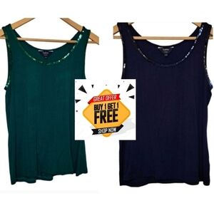 REITMANS • 2 Tanks for 1 Price • Emerald Green & Navy • Sequins • Large Petite •